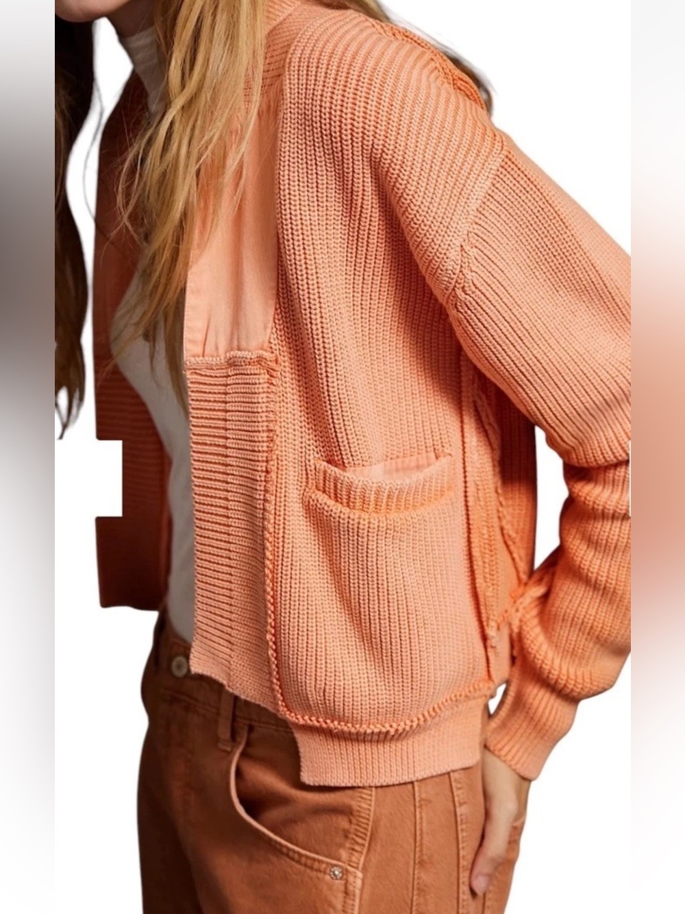 NWT We the Free People Worn Thru Surplus Cardi XS Cardigan Sweater Shell Coral